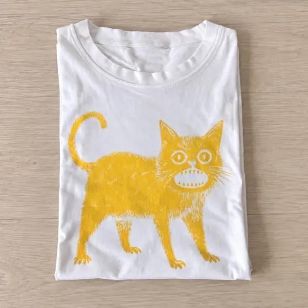 Yellow grinning cat t shirt white20yellow grinning cat.webp