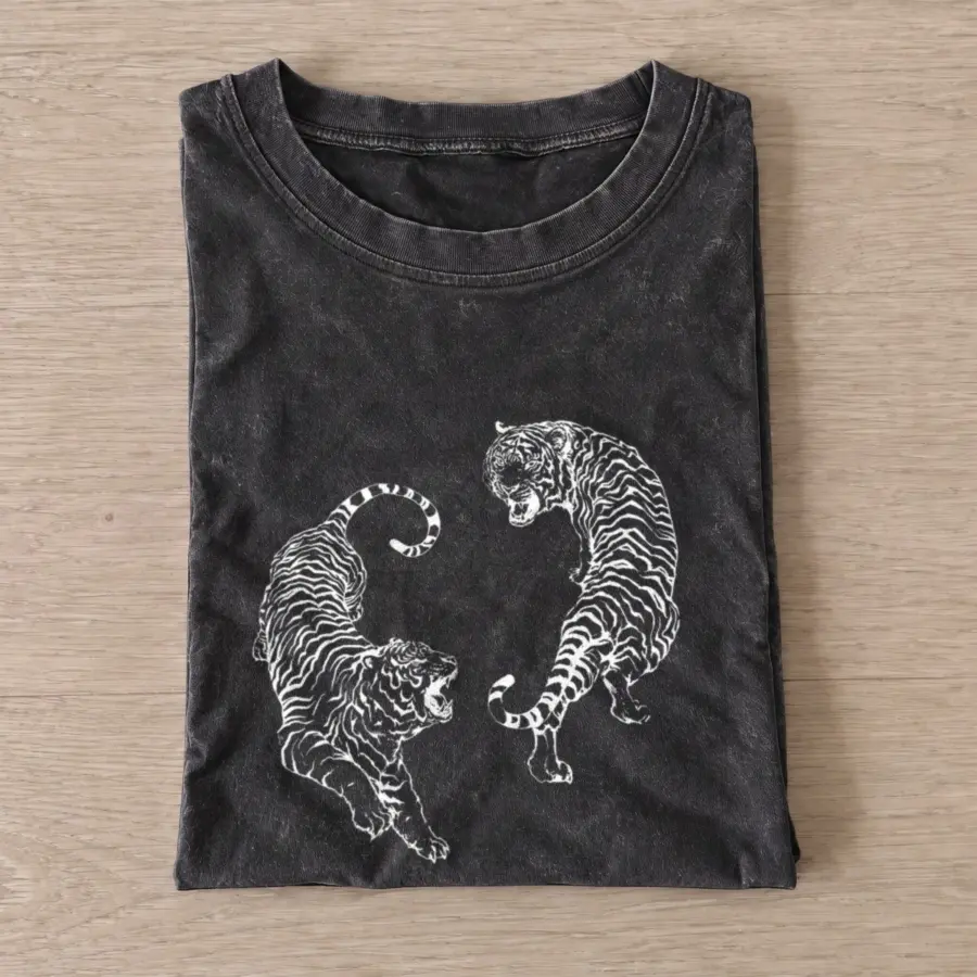 Yin yang tigers vintage t shirt washed20black20yin yang tigers.webp