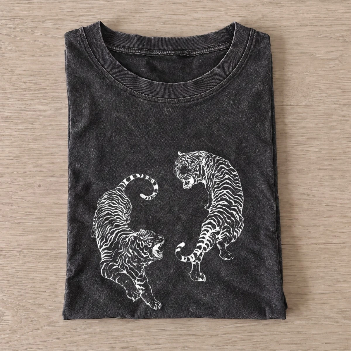 Yin yang tigers vintage t shirt washed20black20yin yang tigers.webp