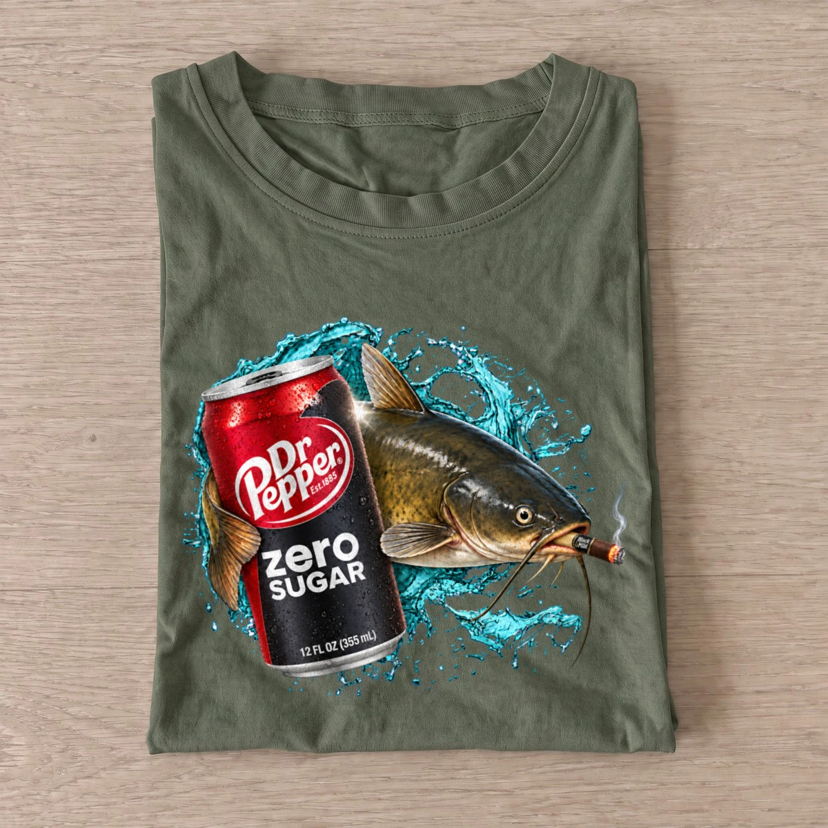 Zero sugar soda catfish t shirt olive20zero sugar soda catfish.webp