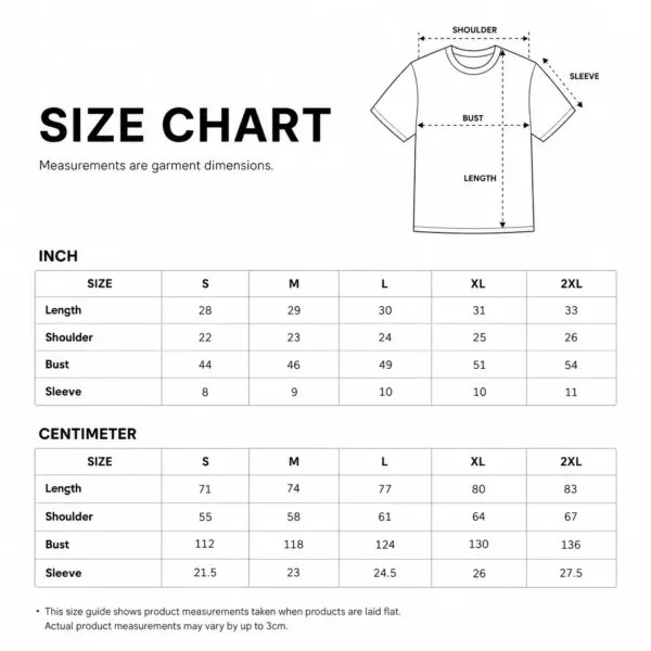 Washed black size chart