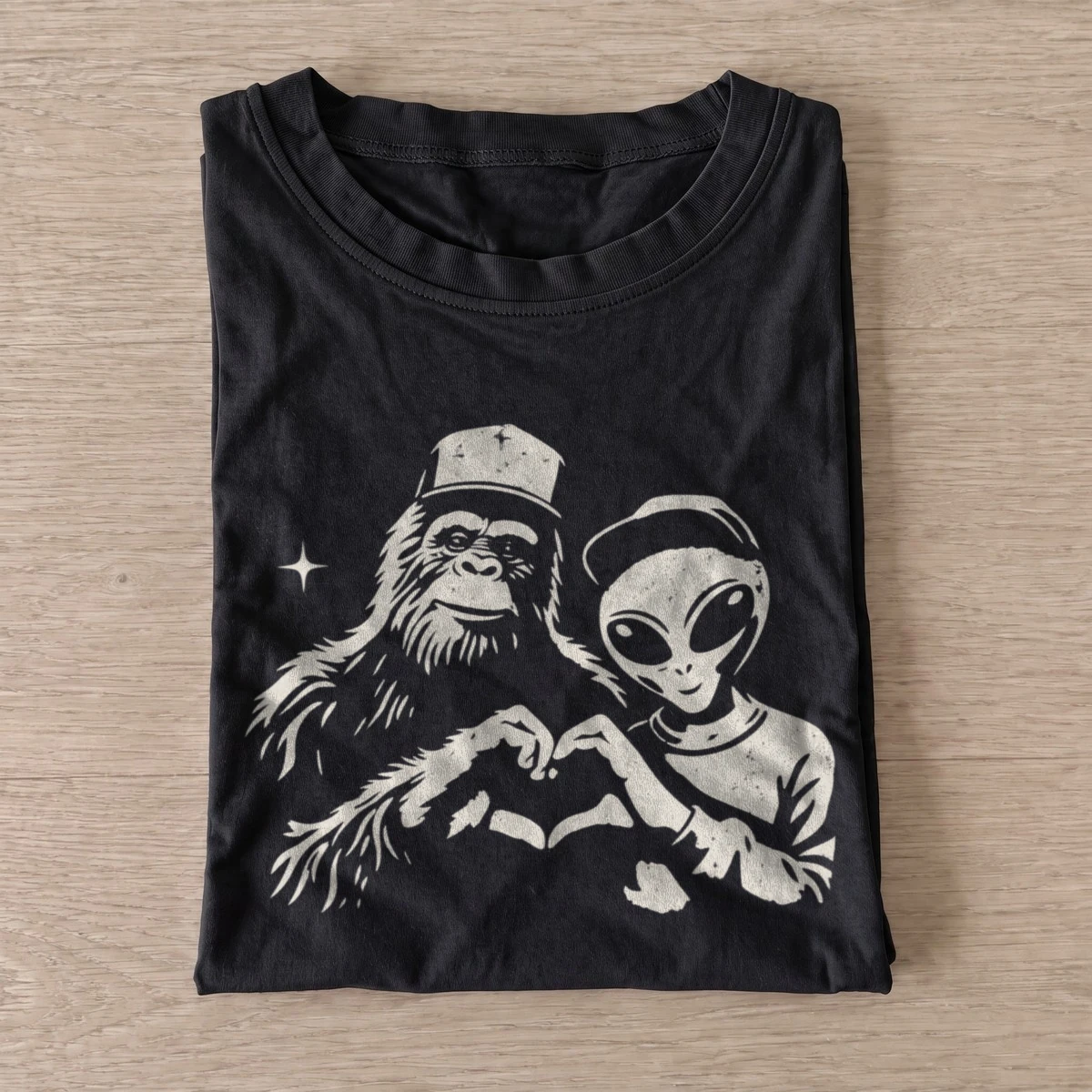 Bigfoot and alien love graphic t shirt black20bigfoot alien love.webp
