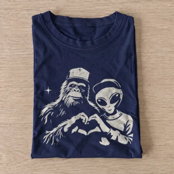 Bigfoot and alien love graphic t shirt navy20bigfoot alien love.webp
