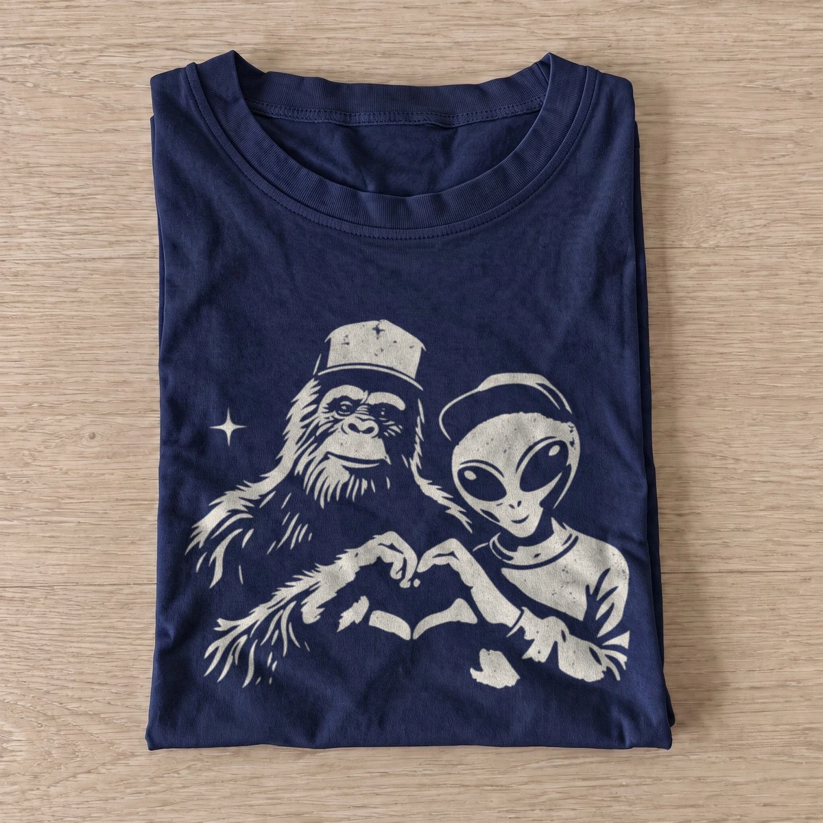 Bigfoot and alien love graphic t shirt navy20bigfoot alien love.webp