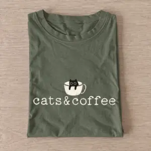 Cats coffee graphic t shirt olive20cats and coffee.webp