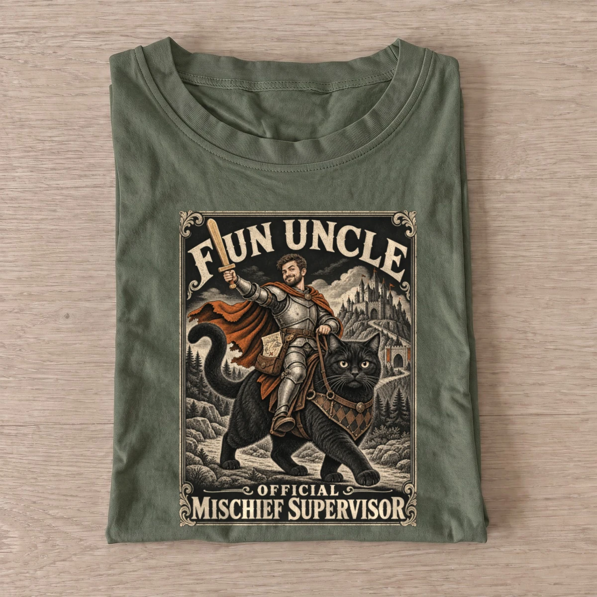 Fun uncle cat rider mischief supervisor t shirt olive20fun uncle cat rider.webp