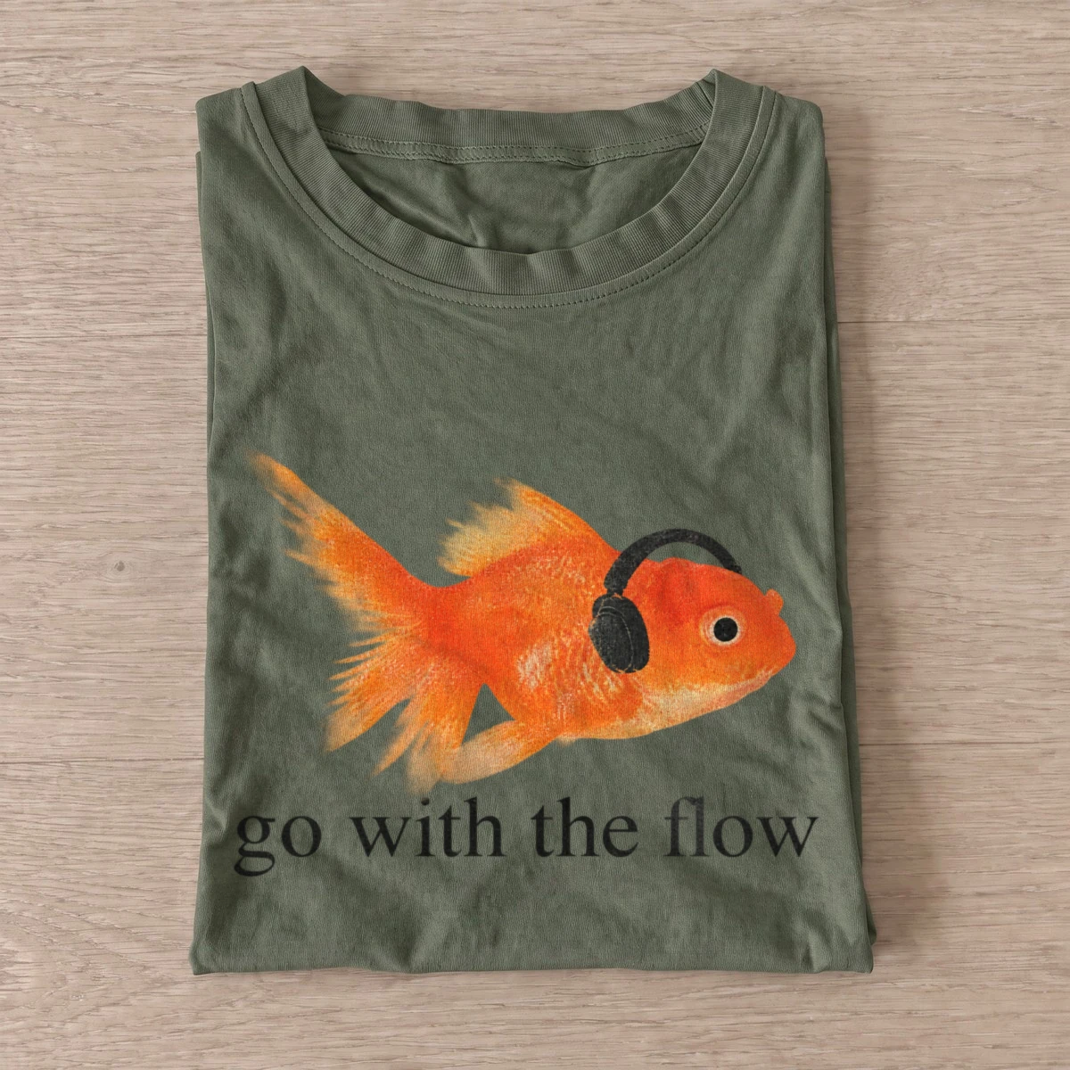 Go with the Flow Goldfish T-shirt - Olive