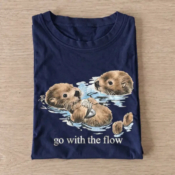 Go with the Flow Otters T-shirt - Navy