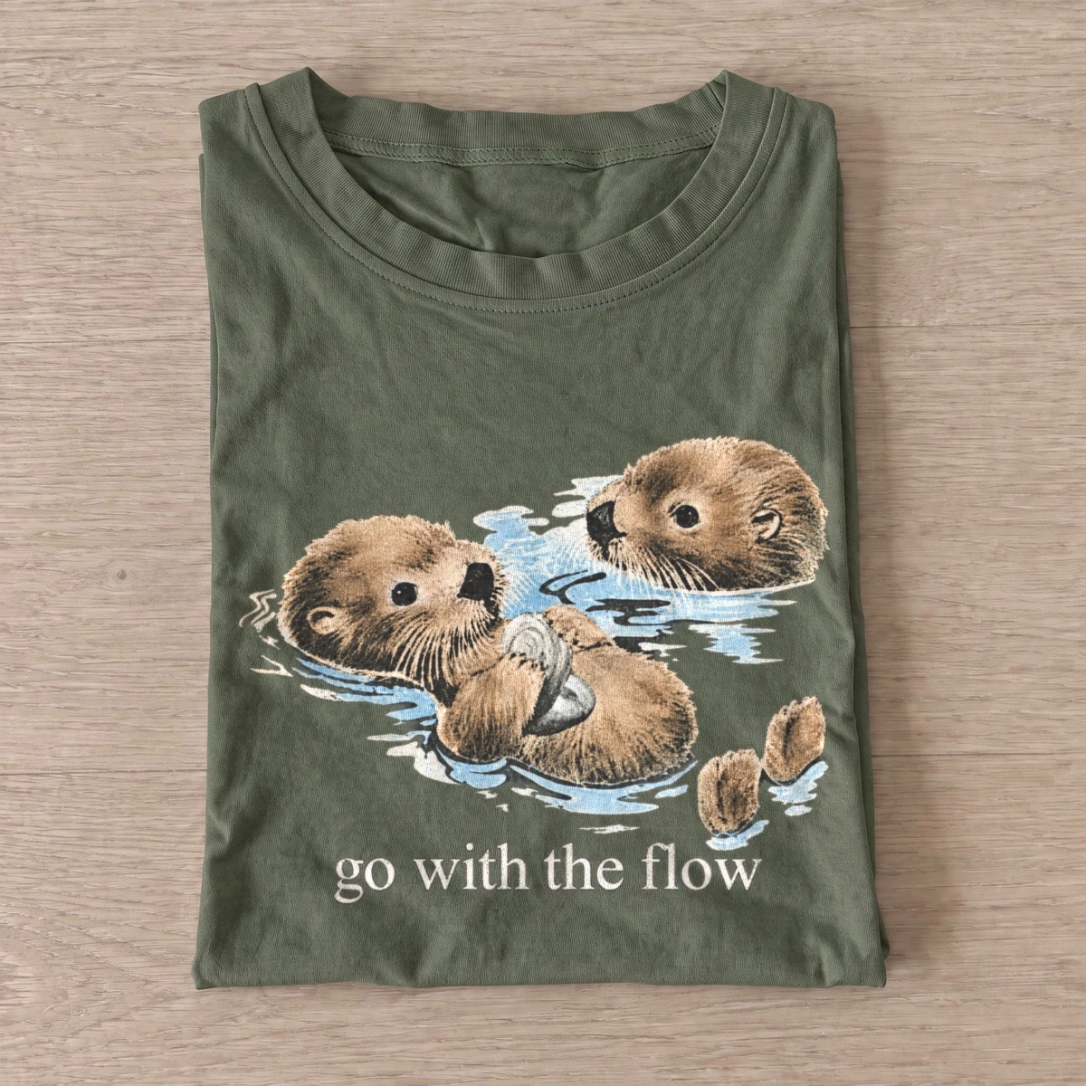 Go with the Flow Otters T-shirt - Olive