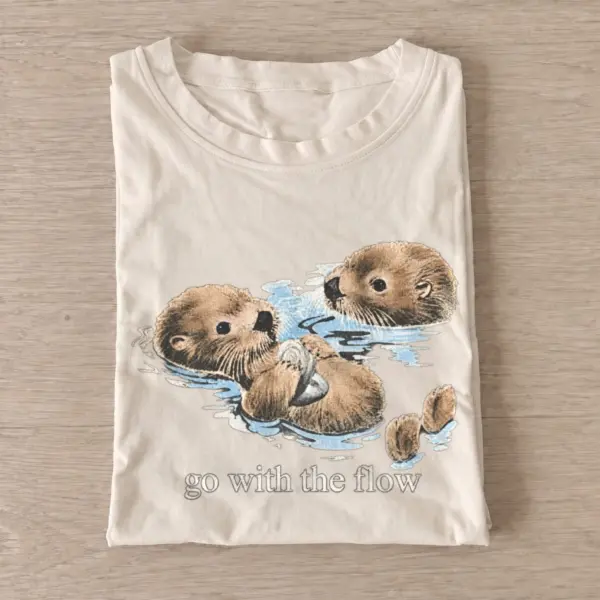 Go with the Flow Otters T-shirt - Sand