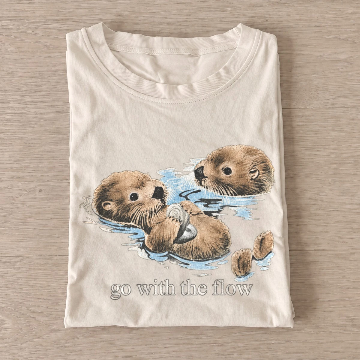 Go with the Flow Otters T-shirt - Sand