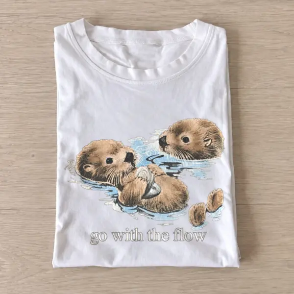 Go with the Flow Otters T-shirt - White