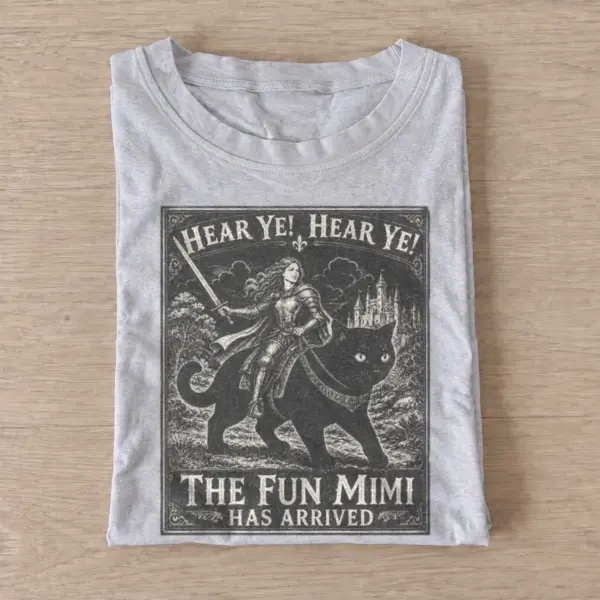 Hear Ye the Fun Mimi Has Arrived Cat Knight T-shirt - Gray