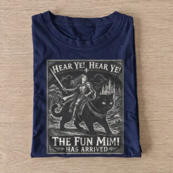 Hear Ye the Fun Mimi Has Arrived Cat Knight T-shirt - Navy