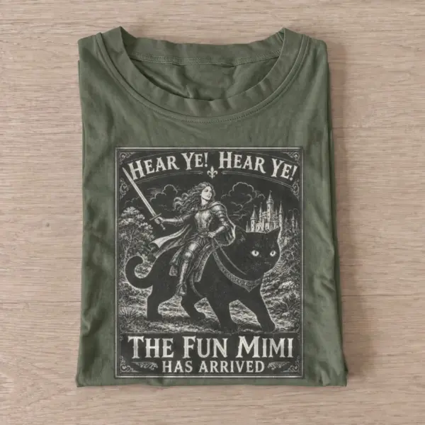 Hear Ye the Fun Mimi Has Arrived Cat Knight T-shirt - Olive
