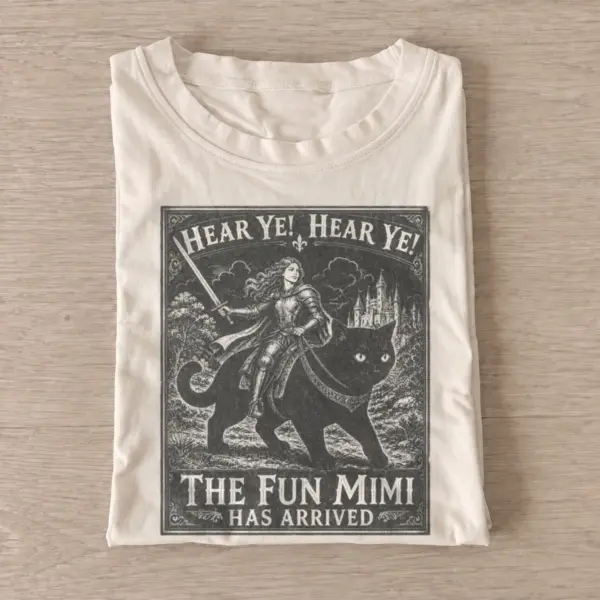 Hear Ye the Fun Mimi Has Arrived Cat Knight T-shirt - Sand