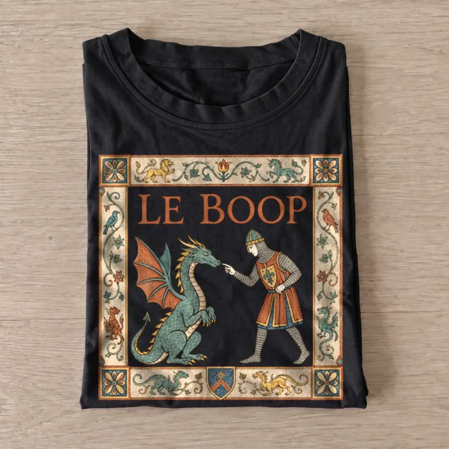 Le Boop Medieval Knight Dragon T-shirt - Black