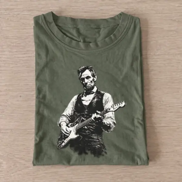 Lincoln rocks electric guitar t shirt olive20lincoln rocks.webp