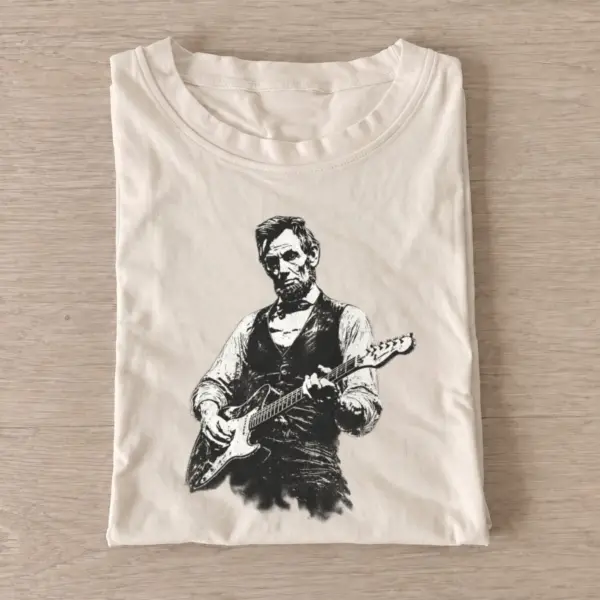 Lincoln rocks electric guitar t shirt sand20lincoln rocks.webp