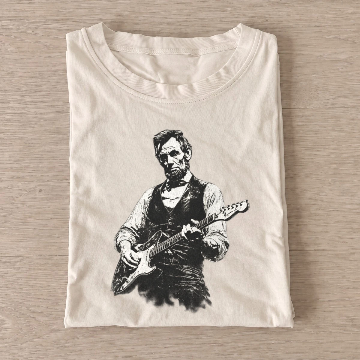 Lincoln rocks electric guitar t shirt sand20lincoln rocks.webp