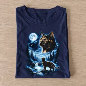 Moonlit cat night forest graphic t shirt navy20moonlit cat.webp