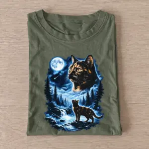 Moonlit cat night forest graphic t shirt olive20moonlit cat.webp