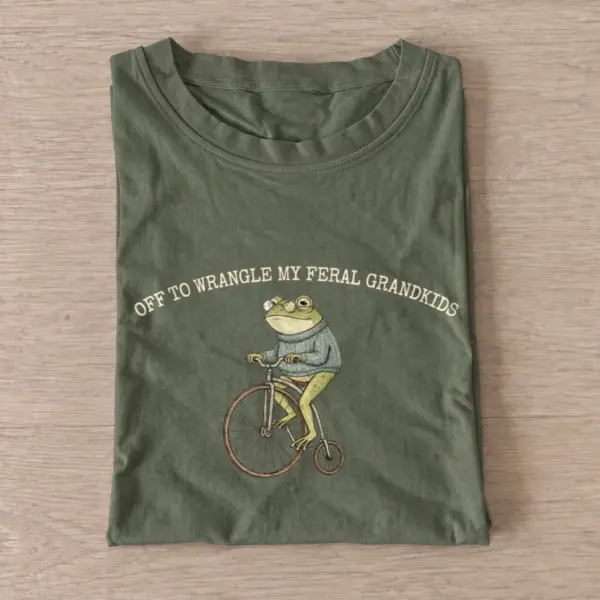 Off to wrangle my feral grandkids frog t shirt olive20feral grandkids.webp