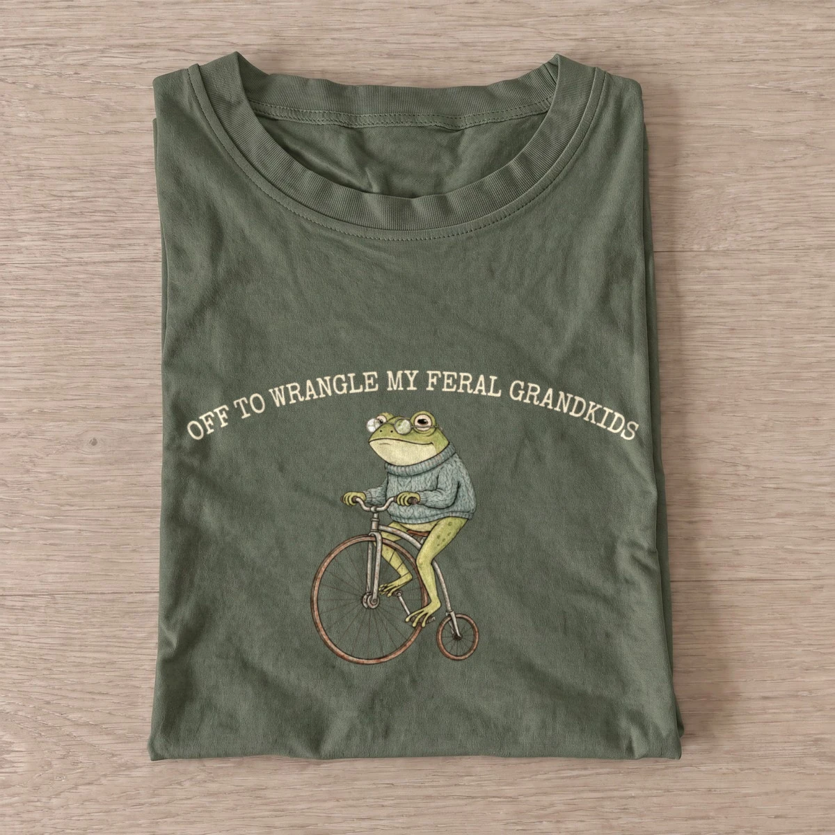 Off to wrangle my feral grandkids frog t shirt olive20feral grandkids.webp