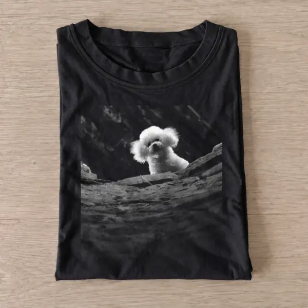 Peeking Fluffy Dog T-shirt - Black