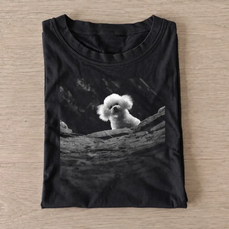 Peeking Fluffy Dog T-shirt - Black