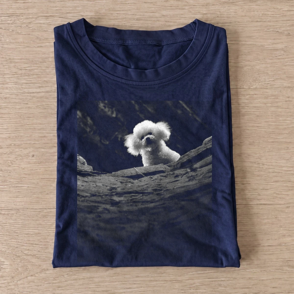 Peeking Fluffy Dog T-shirt - Navy