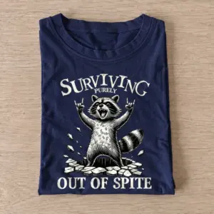 Surviving purely out of spite raccoon t shirt navy20surviving out of spite.webp