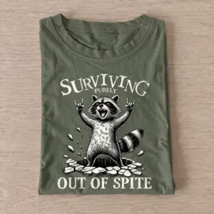 Surviving purely out of spite raccoon t shirt olive20surviving out of spite.webp
