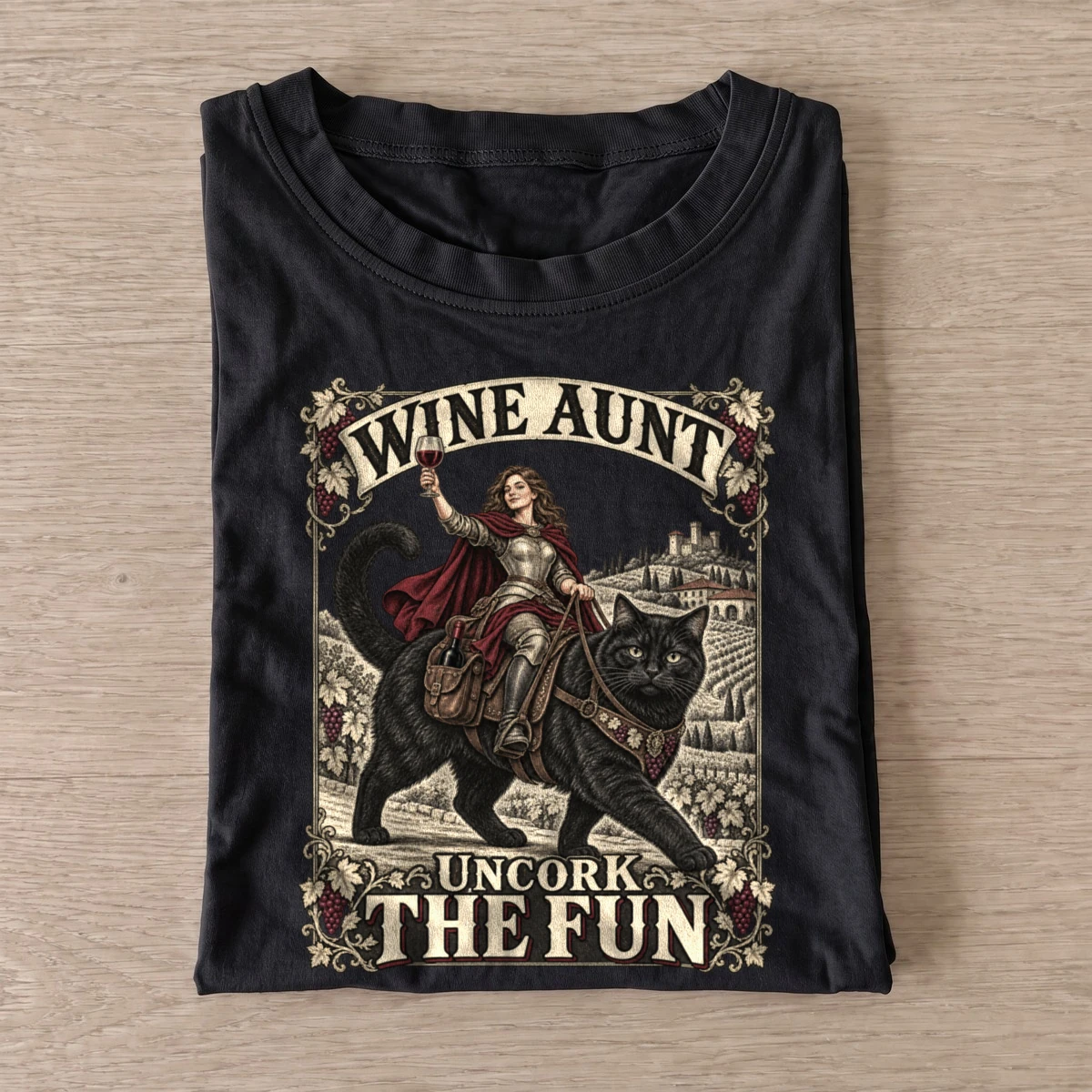 Wine aunt uncork the fun cat rider t shirt black20wine aunt cat rider.webp