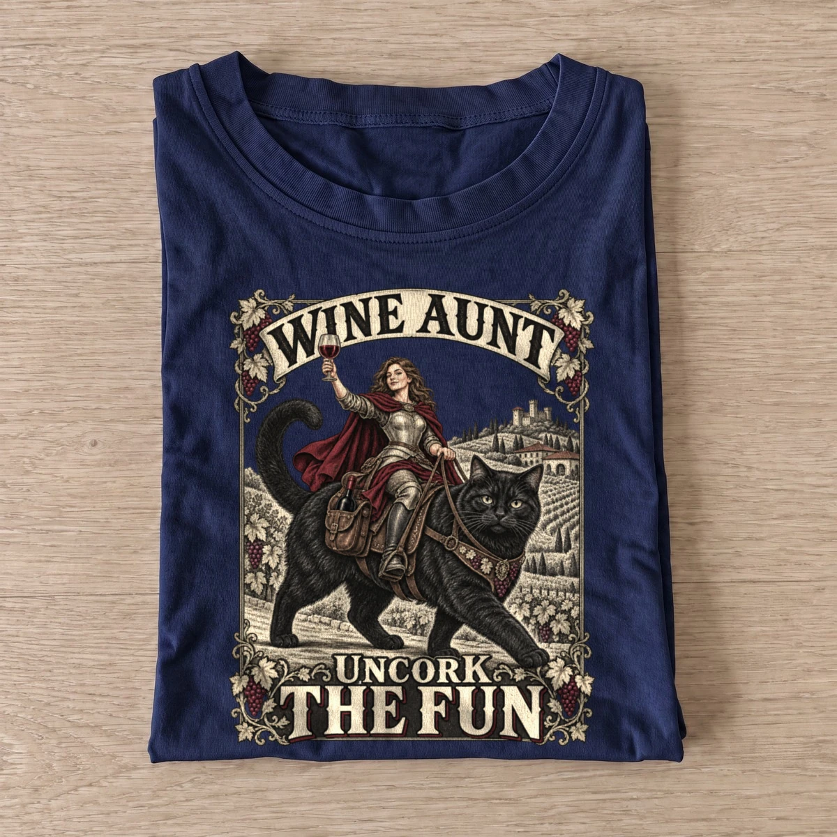Wine aunt uncork the fun cat rider t shirt navy20wine aunt cat rider.webp