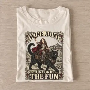 Wine aunt uncork the fun cat rider t shirt sand20wine aunt cat rider.webp