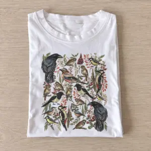 Woodland birds botanical illustration t shirt white20woodland birds.webp